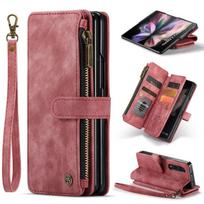 Business Flip Leather Phone Case For Samsung Galaxy Z Fold 7 6 5 4 S25Ultra S24 FE S23 S22 S21 S20 Plus Zipper Wallet Card Cover Samsung Z Fold 4 raudona