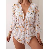 European and American New Women's Sexy Fashion Fungus Edge Bikini Sunscreen Blouse Three-piece Swimsuit S balta