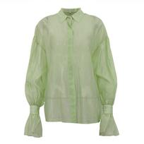 Fashion Loose Pink Office Women's Blouse 2024 Elegant Lapel Long Sleeve Office Shirts Casual Classic Top Female Clothing S žalia