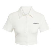 Adidas Originals dryžuotas rankšluostinis marškinėlis su sagomis Vintage mada Slim minkštas trumpomis rankovėmis T-shirt moteriški viršutiniai drabužiai Debesėlio baltumo JC5334 S