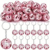 Mini Pink Mirror Disco Ball Keychain 25pcs - Bulk Keyring Party Favors for 70s 80s Disco, Bachelorette Party Decor & Guest Gifts Mirror keyring