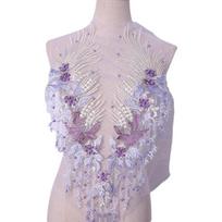 Elegant Lace Embroidery Patches Vintage Embroidery Design Clothing Applique Exquisite with Pearl Beads Clothes Patches violetinė
