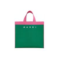 Marni logotipas Spausdinimas Spalvų blokas Medvilninis pirkinių krepšys Moteriškas pirkinių krepšys Žalias SHMP0073A0-P4547-ZO102 Basic Set (Bag+Dust Bag)