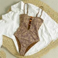 Women's Fashion Bohemian Strapless Backless One-Piece Swimsuit XL kava