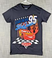 Size XS - Disney Pixar Cars Lightning McQueen Finish Line Graphic 100% Cotton T-shirt Mens Tees Top Black S
