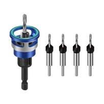 Countersink Drill Bit Set Adjustable Depth Stop Drill Bits Adjustable Hex Wrench Spiral Flute HSS M2 High Speed Steel 4-Edge Drill Bits mėlyna