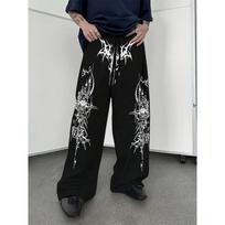 Black Baggy Sweatpants for Men, Wide Leg Design with White Tribal Abstract Embroidery, Drawstring Closure, Street Style, Casual Wear S