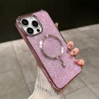 Madingas Blizgantis Deimantinis Telefono dėklas IPhone 17 16 15 14 13 12 Pro Max Atsparus smūgiams Magnetinis Belaidžio įkrovimo Apsauginis Dangtelis iPhone 16 rožinė