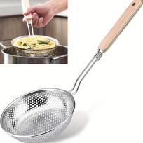 Samtis, Virtuvinis koštuvas su medine rankena, skirtas virtuvės maisto gaminimui, riebalų filtras, makaronų sietelis su medine rankena 1pc