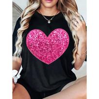 European Size Summer Increase The Stakes Women'S Crew Neck T-Shirt. Sparkling Glitter Heart Design, Airy S juoda