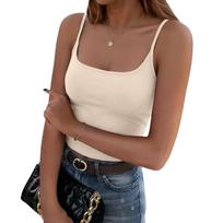 Women's Fashionable Minimalist Slim-Fit U-Neck Sleeveless Top L smėlis