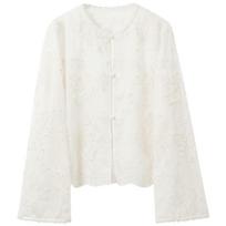 Sancai Floral Embroidered Lyocell Cardigan Jacket M pilkšvai balta