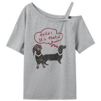 Sancai Plus Size Puppy Print Off-Shoulder T-Shirt XL viržių pilka spalva