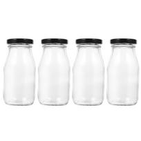 4 vnt. Pieno buteliukai Stikliniai indai Pieno ąsotėliai 250 ml su dangteliais Nešiojami laikymo indai Sulčių vandens buteliukai šaldytuvui virtuvei 11.5X5.5CM