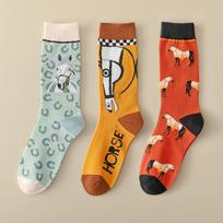 3 poros unisex vidutinio ilgio madingos madingos kojinės gyvūnų arklių raštai vyriškos minkštos patogios moteriškos medvilninės kojinės poros kojinės EUR35-42 įvairiaspalvis