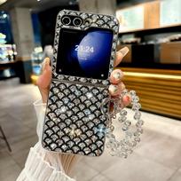 Blizgus žvynų rašto dėklas Samsung Galaxy Z Flip3 Z Flip4 Z Flip5 Z Flip6 telefonams, blizgantis krištolinis sėkmės apyrankės dangtelis for Z Flip6