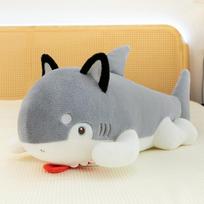 Transform into a shark husky dog plush toy creative sleeping strip throw pillow children's doll home cushion 50cm【0.3kg】 pilka spalva