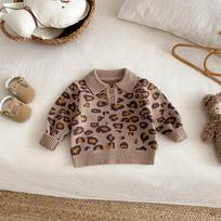 2025 Baby Leopard Print Knit Onesie - Winter Style for Newborn Girls. 110 leopardo kardigano spalva