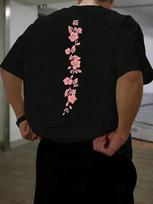Mens Black Short Sleeve TShirt with Pink Cherry Blossom PrintLoose Fit Lightweight  Breathable for Summer Outdoor S