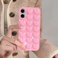 Rožinis 3D burbuliukų širdelės mielas mergaitiškas dėklas telefonui iPhone 17 Air 16 15 14 Plus   11 Pro Max Minkštas silikoninis galinis dangtelis Funda iPhone 13 mini