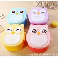 Cute Owl Lunch Bento Box for Kids – Insulated, Microwave-Safe, Sealed Plastic Meal Container Owl Dual Compartment - Yellow