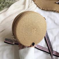 „Yogodlns“ literatūrinis šiaudinis apvalus krepšys moterims Vasaros austas „Crossbody“ krepšys Kelionių atostogų paplūdimio krepšiai Kasdieniai rotango šiaudų krepšys 17*8*17cm tamsi chaki spalva