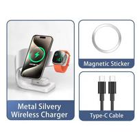 4 viename metalinio korpuso belaidis įkroviklis iPhone 15 14 13 12, magnetinė greito įkrovimo stotelė, stovas, dokas Apple Airpods, Watch balta