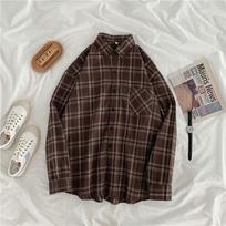 KOSY Women Shirt Plaid Oversized Brown Top Turn-down Collar Leisure Fashion Loose All-match Long Sleeves Soft Chic Korean Top M ruda