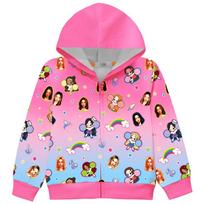 36380 Kids Girls KATSEYE Printed Long Sleeves Hooded Zipper Coat Jacket 110cm rožinė raudona spalva