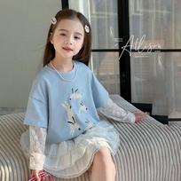 Tutu Xiaoxiang Girls' Long Sleeve Cotton Lace Layered Look T-Shirt 130