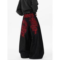 Men's Fashion Embroidered Jeans Loose Wide-leg Pants S juoda