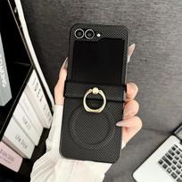 Anglies Pluošto Odinis Magnetinis Telefono Dėklas, skirtas Samsung Galaxy Z Flip 7 6 5 4 3 Flip7 FE, su Vyrio Apsauginiu Žiedu Laikikliu Galaxy Z Flip7 FE juoda