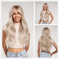 EASIHAIR ilgi tiesūs perukai su kirpčiukais Platinum Blonde Ombre Sintetiniai perukai moterims Kasdieniai plaukų perukai Karščiui atsparus pluoštas