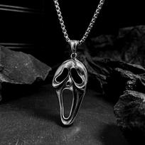 Screaming Skeleton Pendant Necklace Women Men Vintage Hip Hop Punk Skull Face Stainless Steel Chain Fashion Streetwear Jewelry