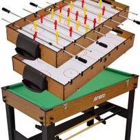 3-IN-1 ŽAIDIMŲ STALAS WOODEN STALO FUTBOLAS BILIARDAS ORO RITULYS 121x61x81CM 1056036