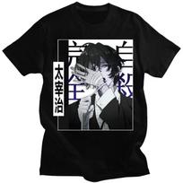 Japoniški komiksai Bungo Stray Dogs Marškinėliai Šaunūs Dazai Osamu Madingas raštas Trumpomis rankovėmis Moteriški kasdieniai marškinėliai Hip-hop mada XXXXXL juoda