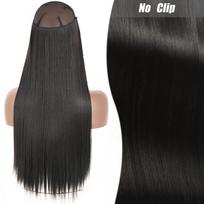 MISS WIG Moteriški ilgi banguoti plaukų priauginimai be klipų Nematoma žuvų linija tiesūs banguoti sintetinio pluošto plaukų priauginimai moterims 55cm