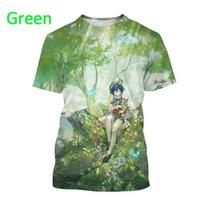 Genshin Impact 3D spausdinti marškinėliai Anime asmenybė Apvalus kaklas Unisex Atsitiktiniai madingi trumparankoviai viršutiniai drabužiai XXS beige