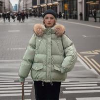 Moteriška žieminė striukė Žieminė moteriška kailinė apykaklė stora šilta medvilninė striukė Moteriška kišenė Laisva striukė moteriška paminkštinta striukė S žalia