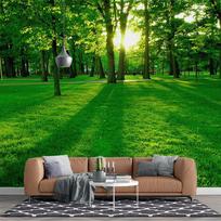 Green Sunshine Forest Wallpaper Mural Sunny Green Forest 3d Wall Mural Modern Home Decor Wallpaper For Living Room Bedroom 200 cm(W) x 140 cm(H)