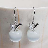 Weihua Korean Style Silver-Plated Apple Earrings with Cat's Eye Stone - Women's Christmas Jewelry