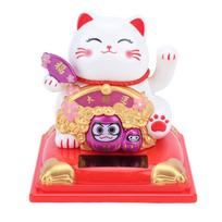 Lucky Cat Waving Arm Solar Powered Light Sensor Wealth Welcoming Fortune Cat Decoration for Home Car Dashboard violetinė