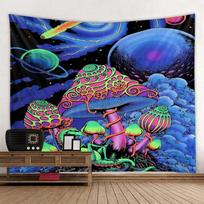 Hippie Tapestry Trippy Mushroom Psychedelic Background Cloth Background Wall Decoration Cloth Tapestry Home Art Deco Mural Tapes 90x60cm armijos žalia spalva
