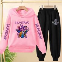 Children pink Hoodie KPop Demon Hunters Print Black Boys Girls Coat Sweatshirt+Pants Toddler Clothes autumn winter Set 120