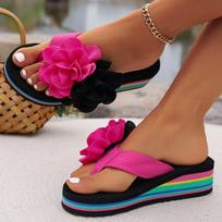 Herringbone all-match slippers, rainbow-soled flowers, thick-soled wedges, casual beach shoes 36 juoda