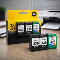 Pack de 3 Cartouches Compatibles HP 339 344 pour Imprimantes Deskjet 5740 à 9868 & OfficeJet 6300 à 7413 & PhotoSmart 2570 à D5155