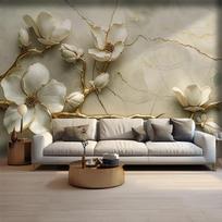 Modernus 3D reljefinių gėlių freskos individualus didelio formato popierinis fototapetas svetainei, miegamajam, TV foninei sienai, meno tapyba, dekoras 200 cm(W) x 140 cm(H)