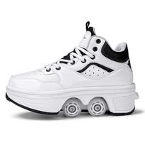 Kid Shoes with Wheels Roller Skates  Four-wheel Deformation Can Walk Can Skate Skates Girl Runaway Shoes 33 balta