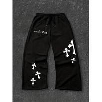 Men's Cool Pattern Letter Printed Drawstring Waistband Casual Black Sports Pants, Fashionable Streetwear Design S