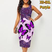 Women's Dress Sling Summer Retro Butterfly Print Dresses Tight Sleeveless Slim Fit Sexy Fashion Top Clothing XS violetinė